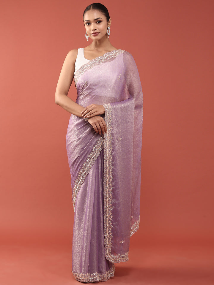 Purple Jacquard Zari Embroidery Saree