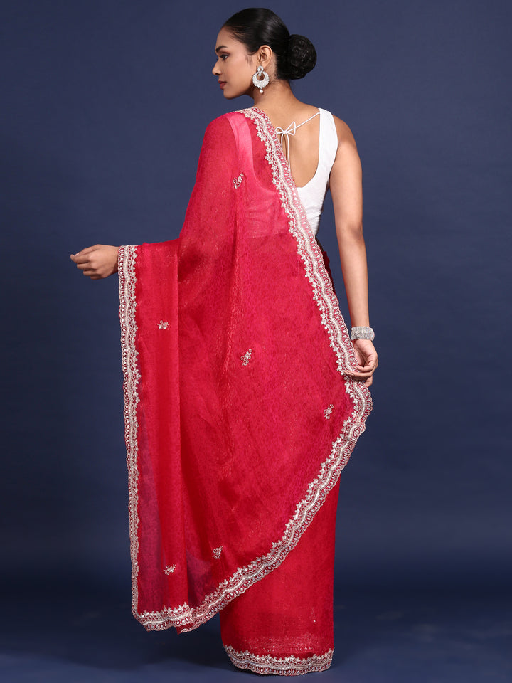 Rani Pink Jacquard Zari Embroidery Saree