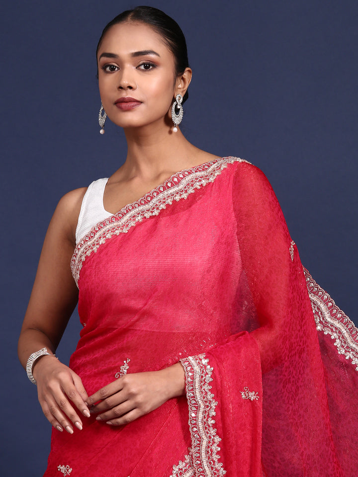 Rani Pink Jacquard Zari Embroidery Saree