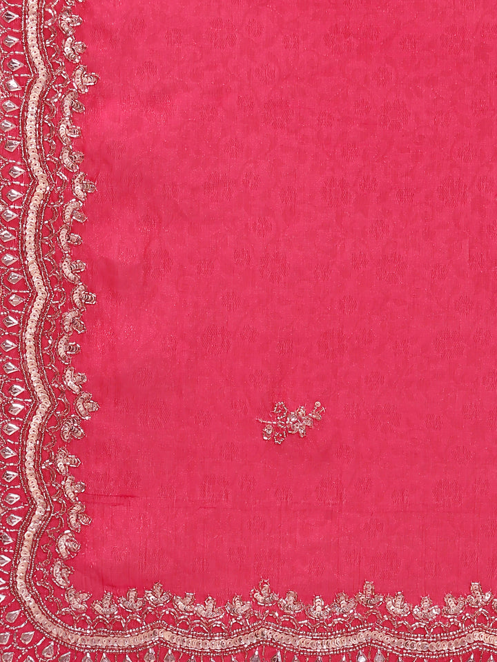 Rani Pink Jacquard Zari Embroidery Saree