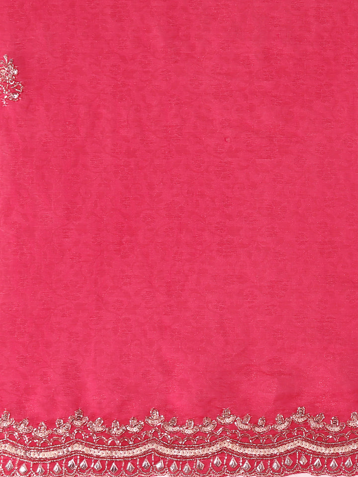 Rani Pink Jacquard Zari Embroidery Saree
