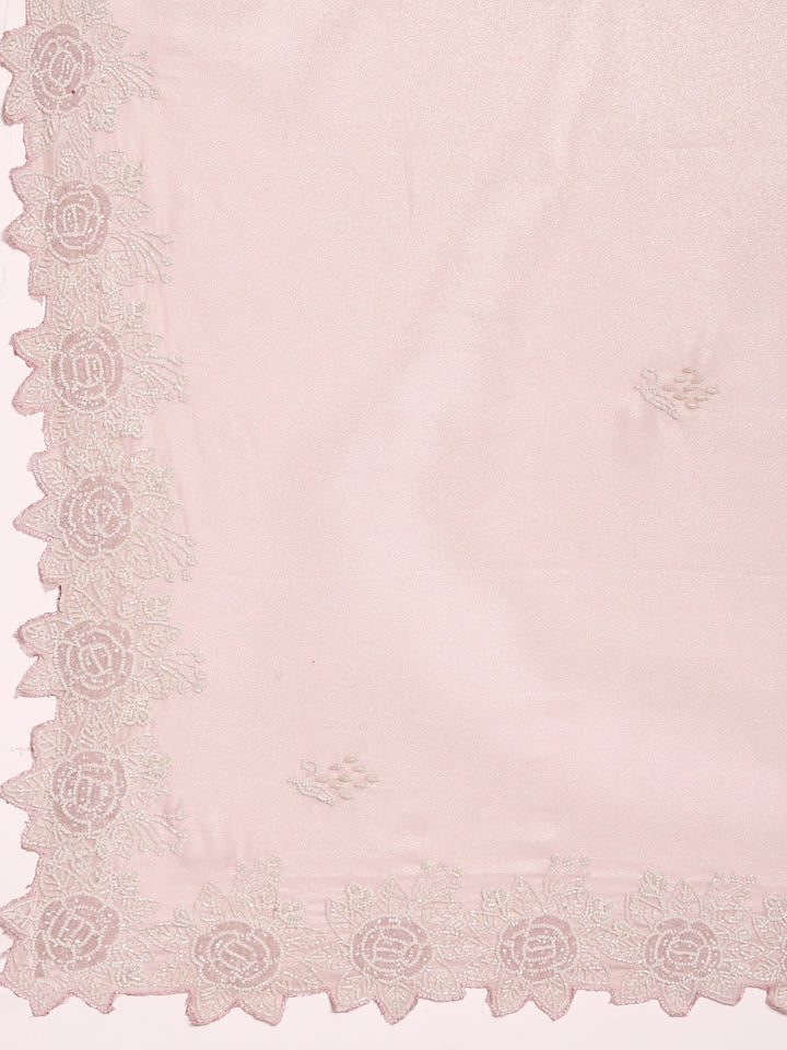Pink Organza Stone And Thread Embroidery Saree