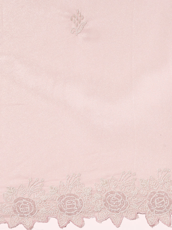 Pink Organza Stone And Thread Embroidery Saree