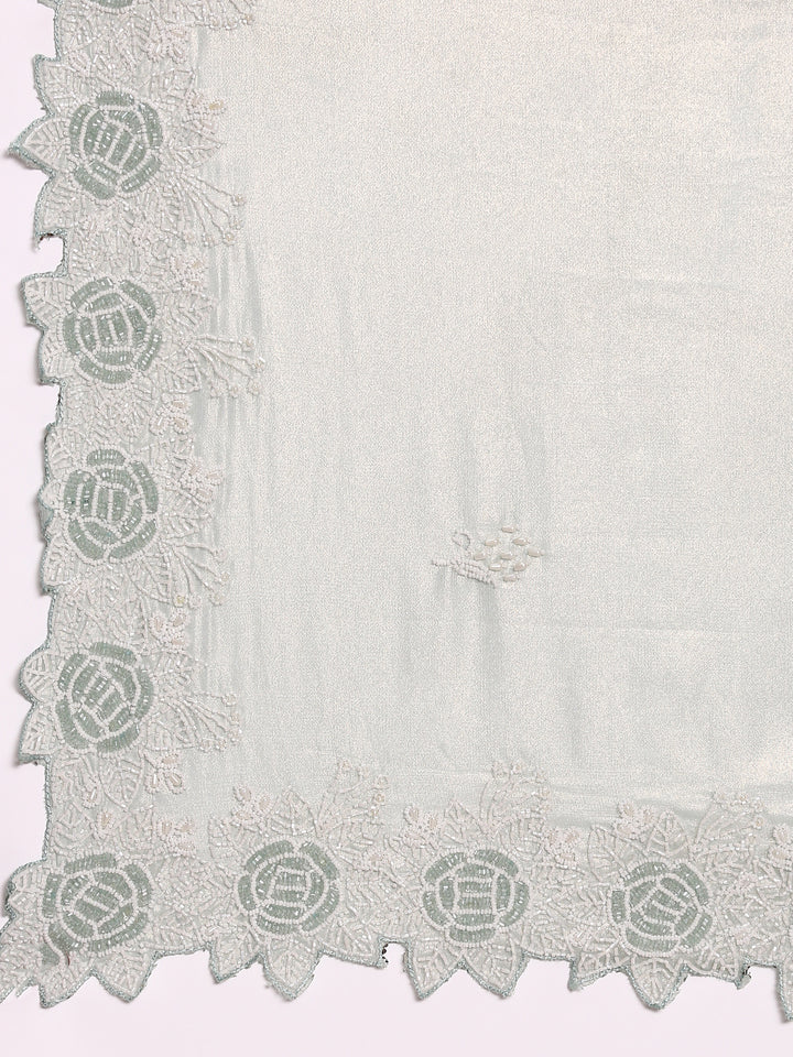 Sea Green Organza Stone And Thread Embroidery Saree