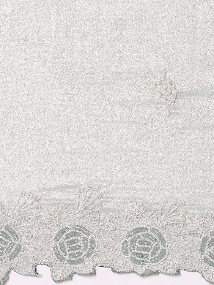 Sea Green Organza Stone And Thread Embroidery Saree