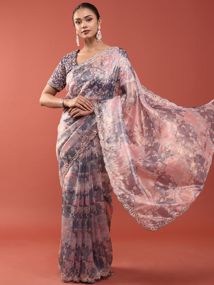 Purple Shimmer Weaved Saree With Readymade Blouse