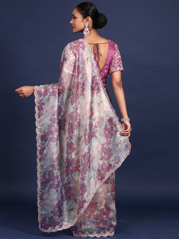 Printed Shimmer Weaved Saree With Readymade Blouse