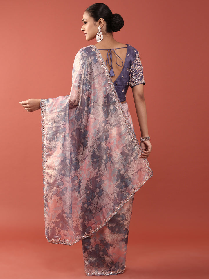 Purple Shimmer Weaved Saree With Readymade Blouse