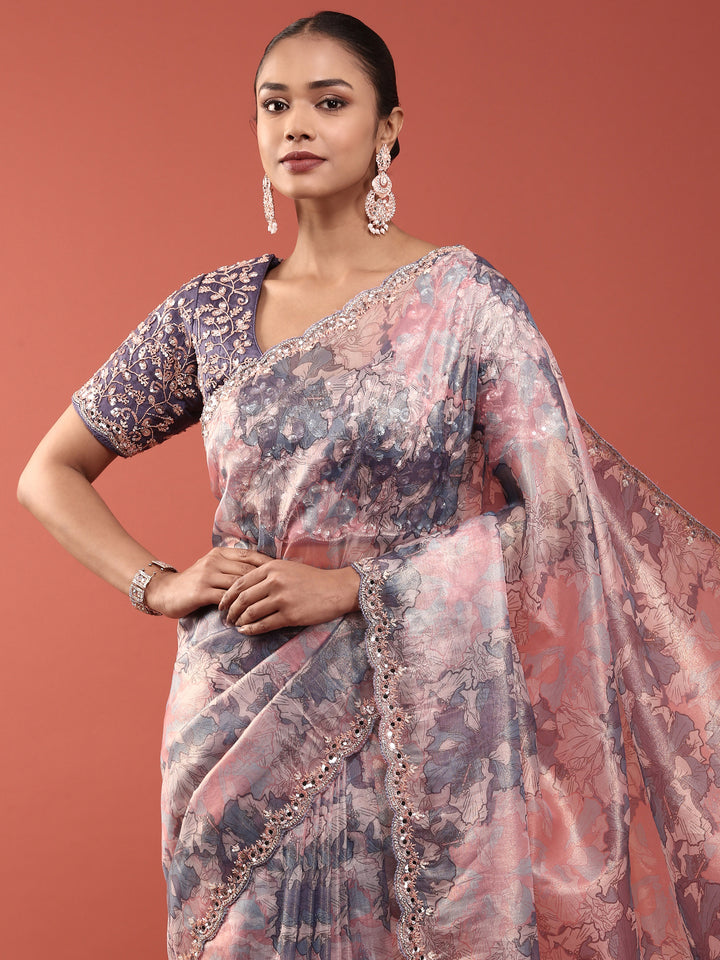 Purple Shimmer Weaved Saree With Readymade Blouse