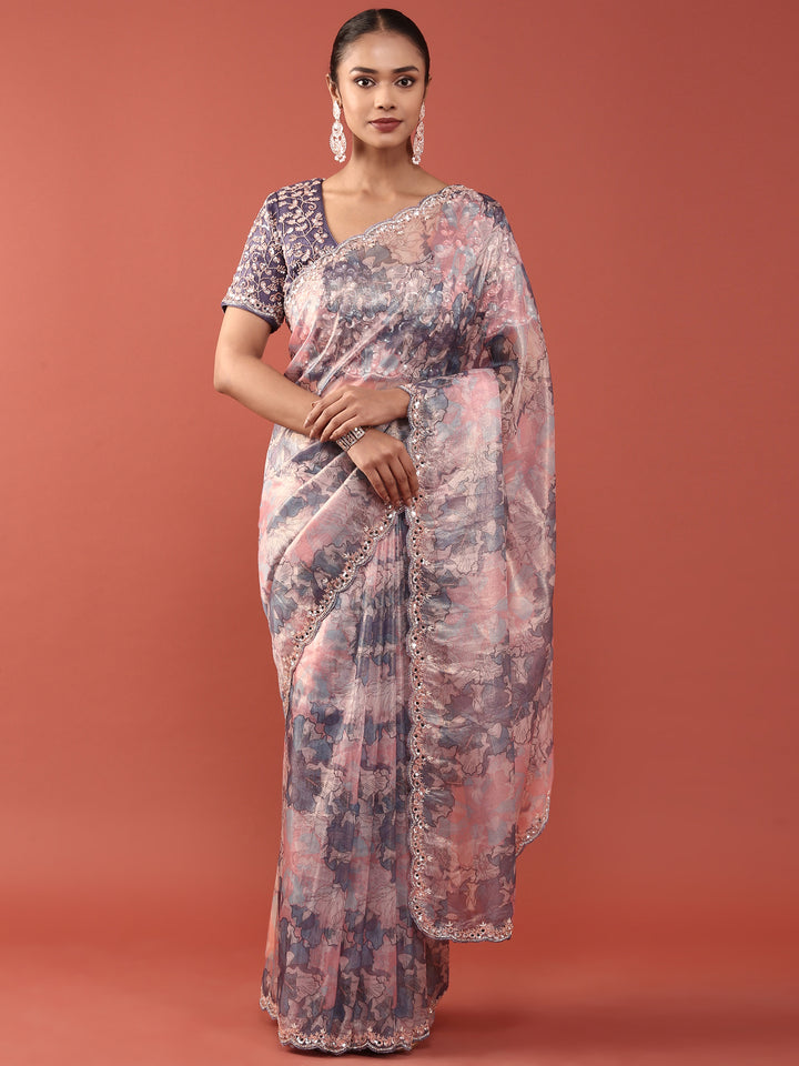 Purple Shimmer Weaved Saree With Readymade Blouse