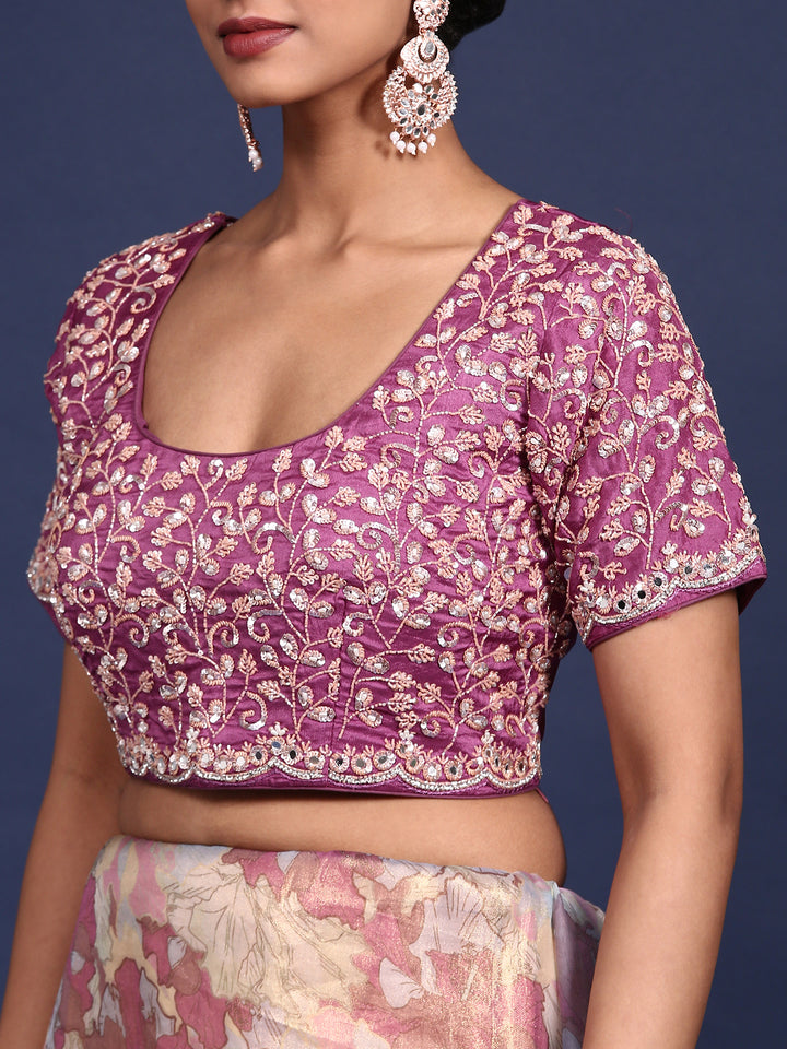 Printed Shimmer Weaved Saree With Readymade Blouse
