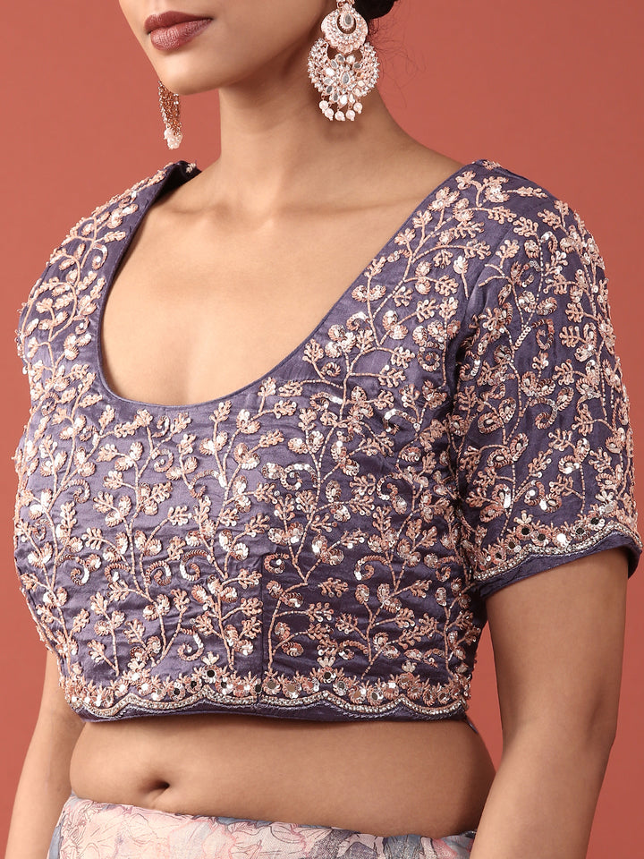 Purple Shimmer Weaved Saree With Readymade Blouse