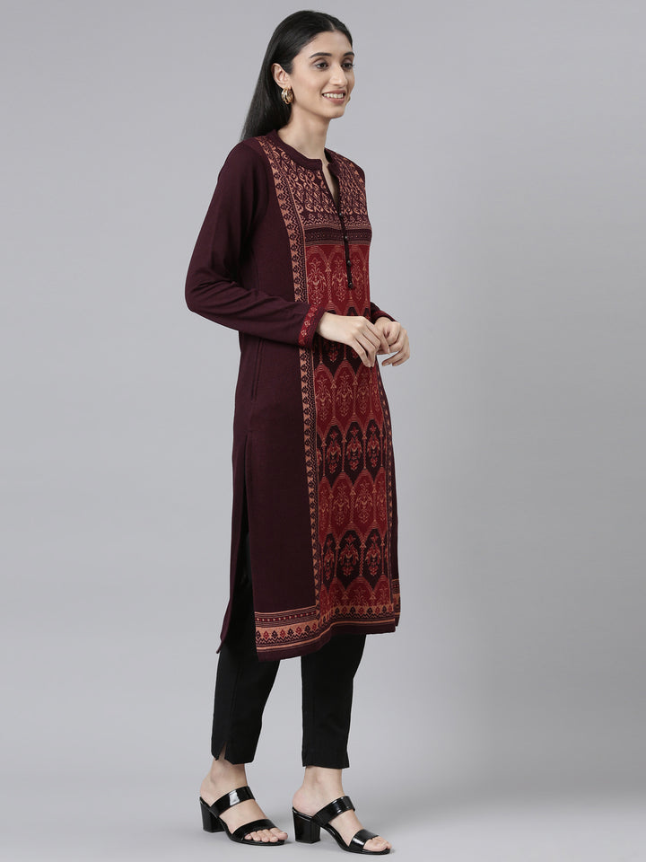 Neerus Winter Wear Woven Design Acrylic Kurta For Women