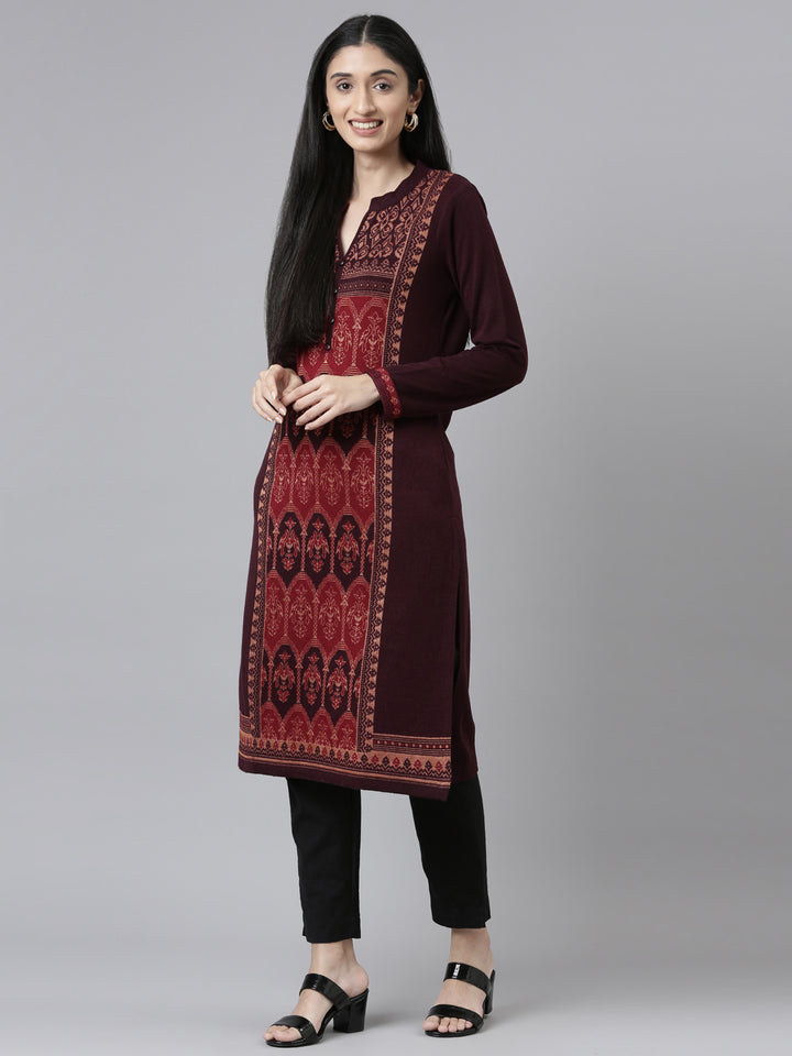 Neerus Winter Wear Woven Design Acrylic Kurta For Women