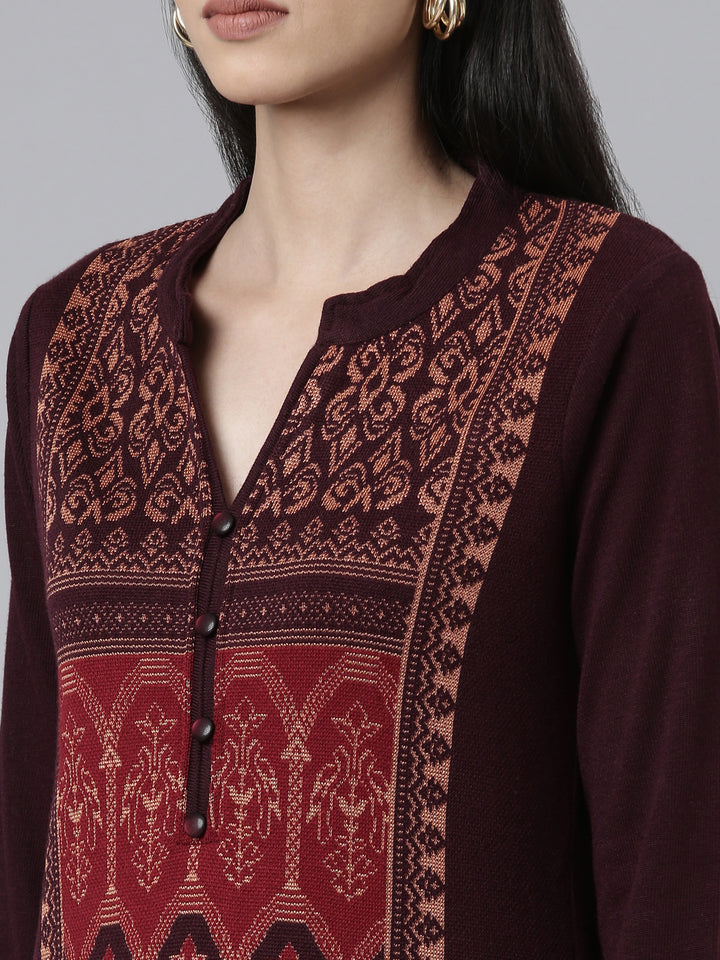 Neerus Winter Wear Woven Design Acrylic Kurta For Women