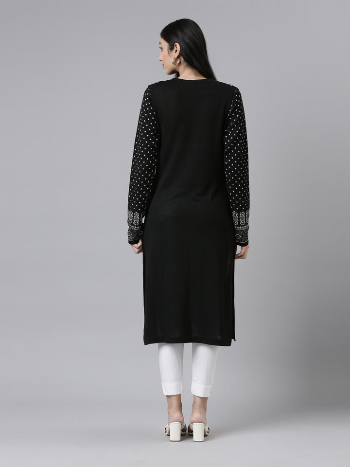 Neerus Acrylic embroidered straight kurti with yoke design - side view