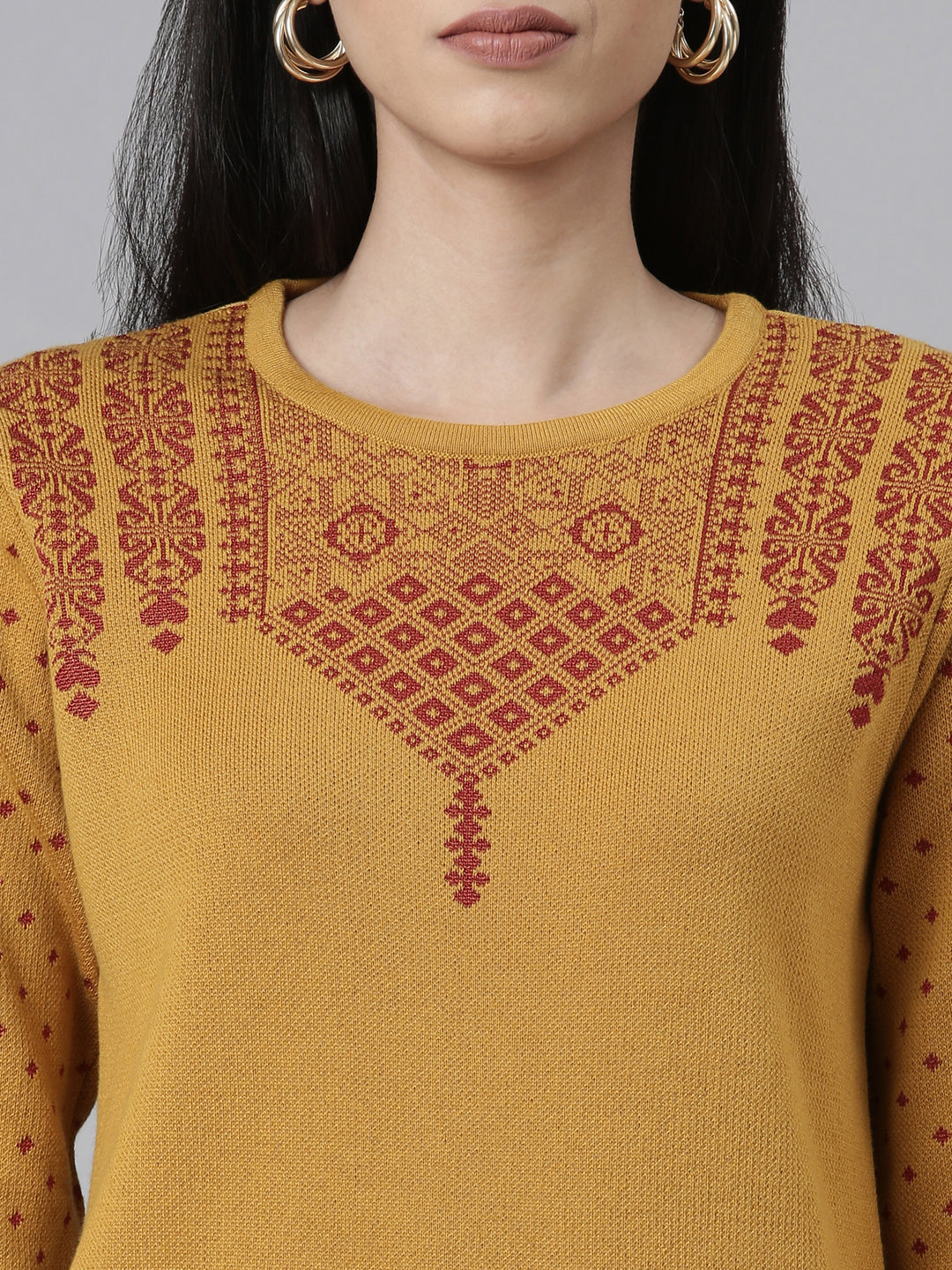 Neerus Winter Wear Yoke Design Straight Knee Length Acrylic Kurta For Women