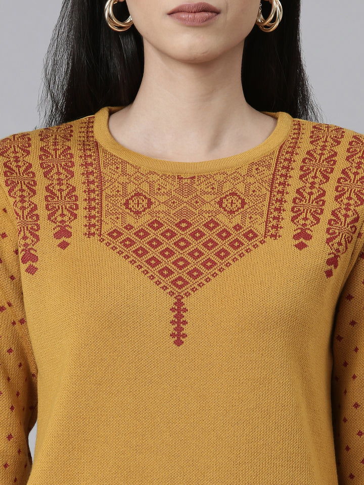 Neerus Winter Wear Yoke Design Straight Knee Length Acrylic Kurta For Women