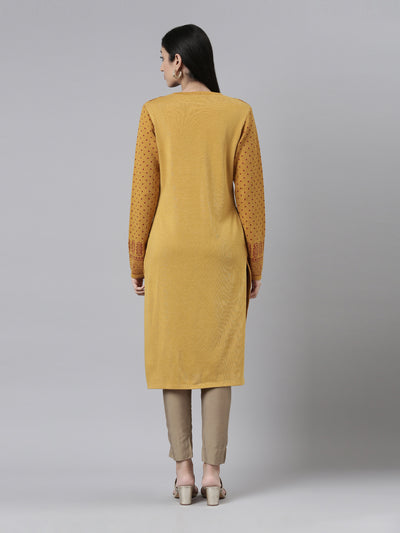 Neerus Winter Wear Yoke Design Straight Knee Length Acrylic Kurta For Women