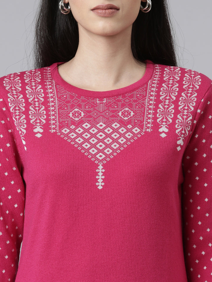 Neerus Winter Wear Yoke Design Straight Fit Regular Acrylic Kurta For Women