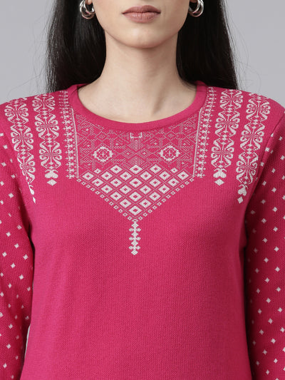 Neerus Winter Wear Yoke Design Straight Fit Regular Acrylic Kurta For Women