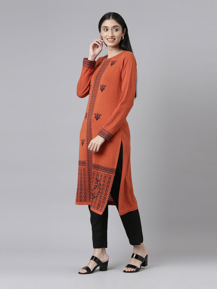 Neerus Winter Wear Woven Design Acrylic Kurta For Women