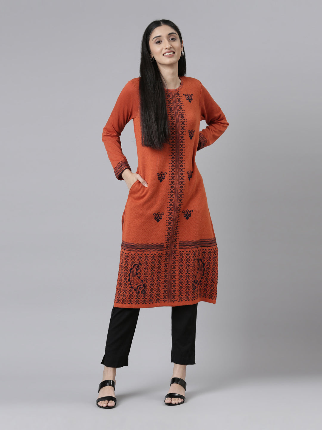 Neerus Winter Wear Woven Design Acrylic Kurta For Women