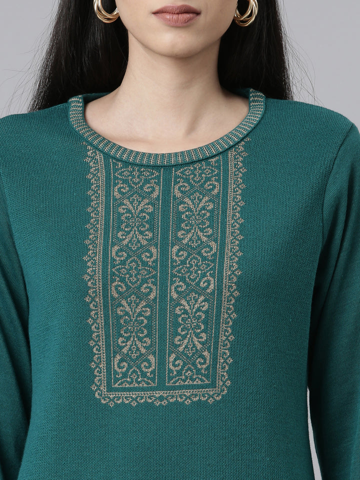 Neerus Yoke Design Straight Fit Calf Length Acrylic Kurta