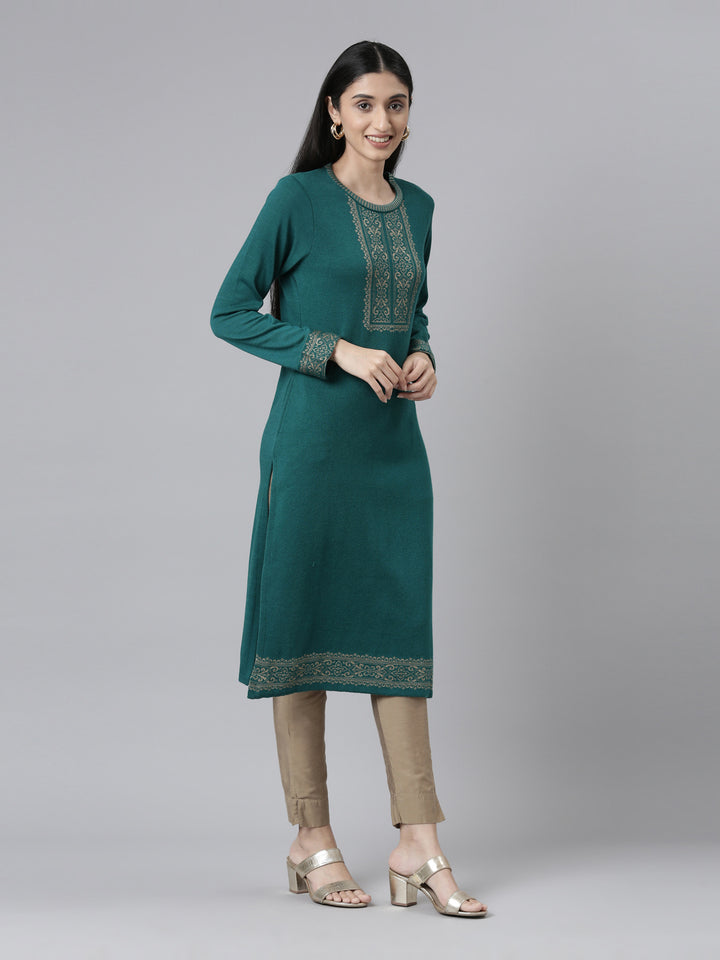 Neerus Yoke Design Straight Fit Calf Length Acrylic Kurta