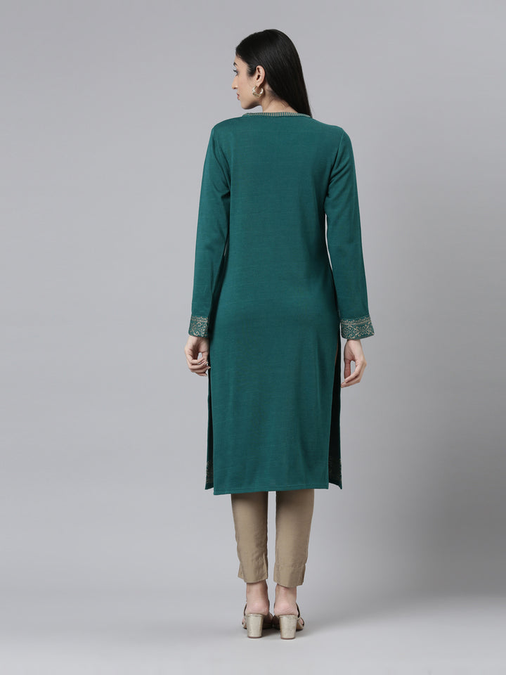 Neerus Yoke Design Straight Fit Calf Length Acrylic Kurta
