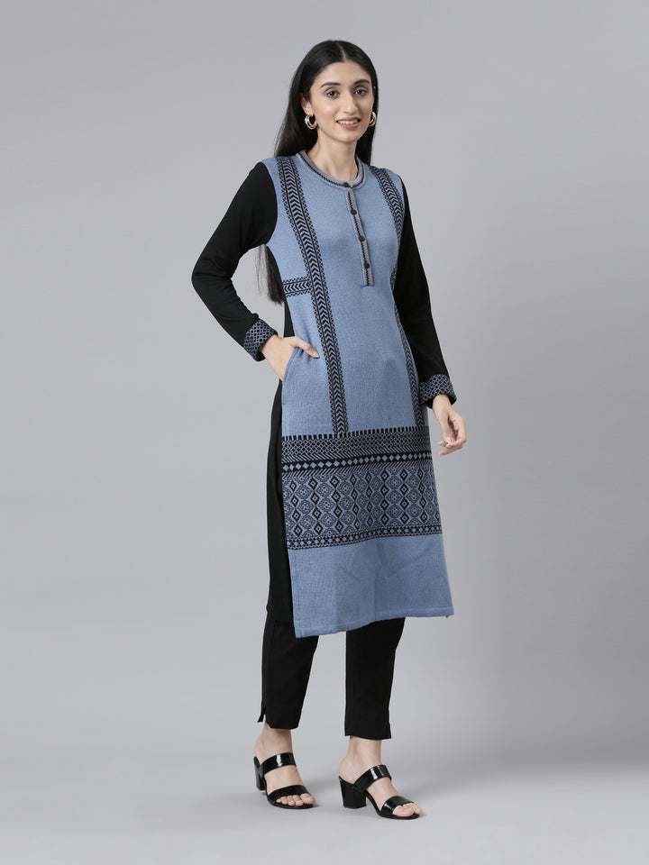 Neerus Winter Wear Woven Design Acrylic Kurta For Women
