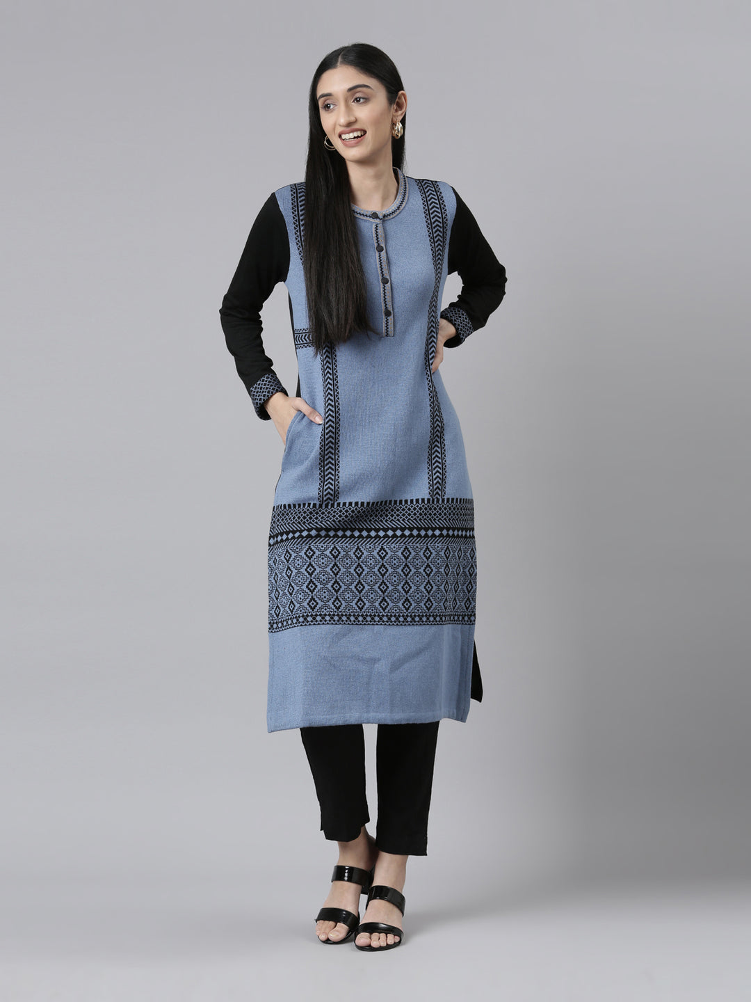 Neeru's Winter Wear Woven Design Acrylic Kurta For Women – Neerus