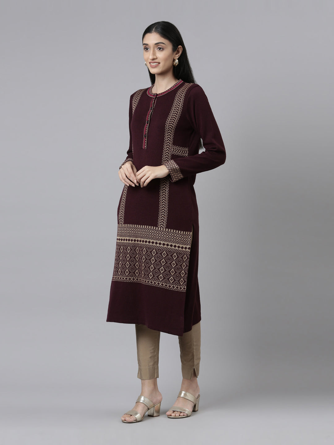 Neerus Women Woven Design Acrylic Kurta