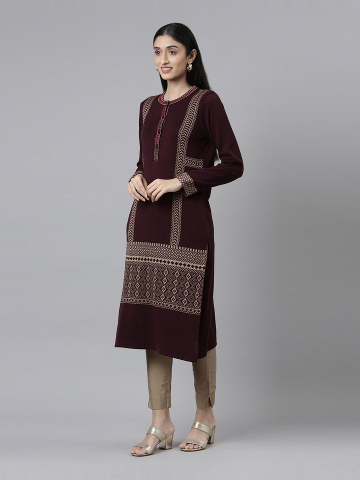 Neerus Women Woven Design Acrylic Kurta