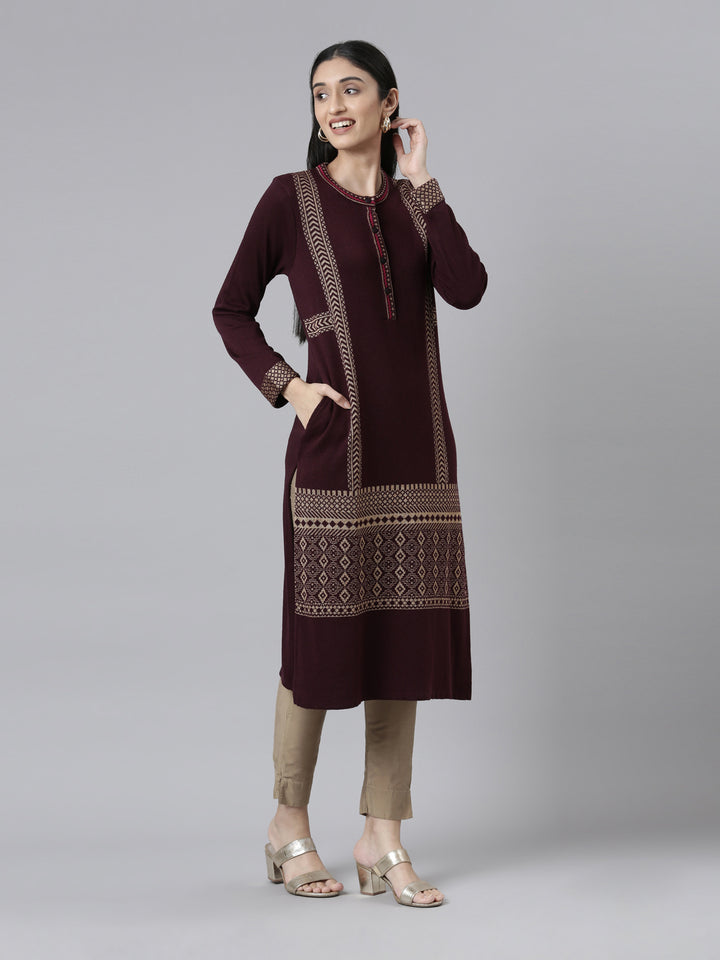 Neerus Women Woven Design Acrylic Kurta