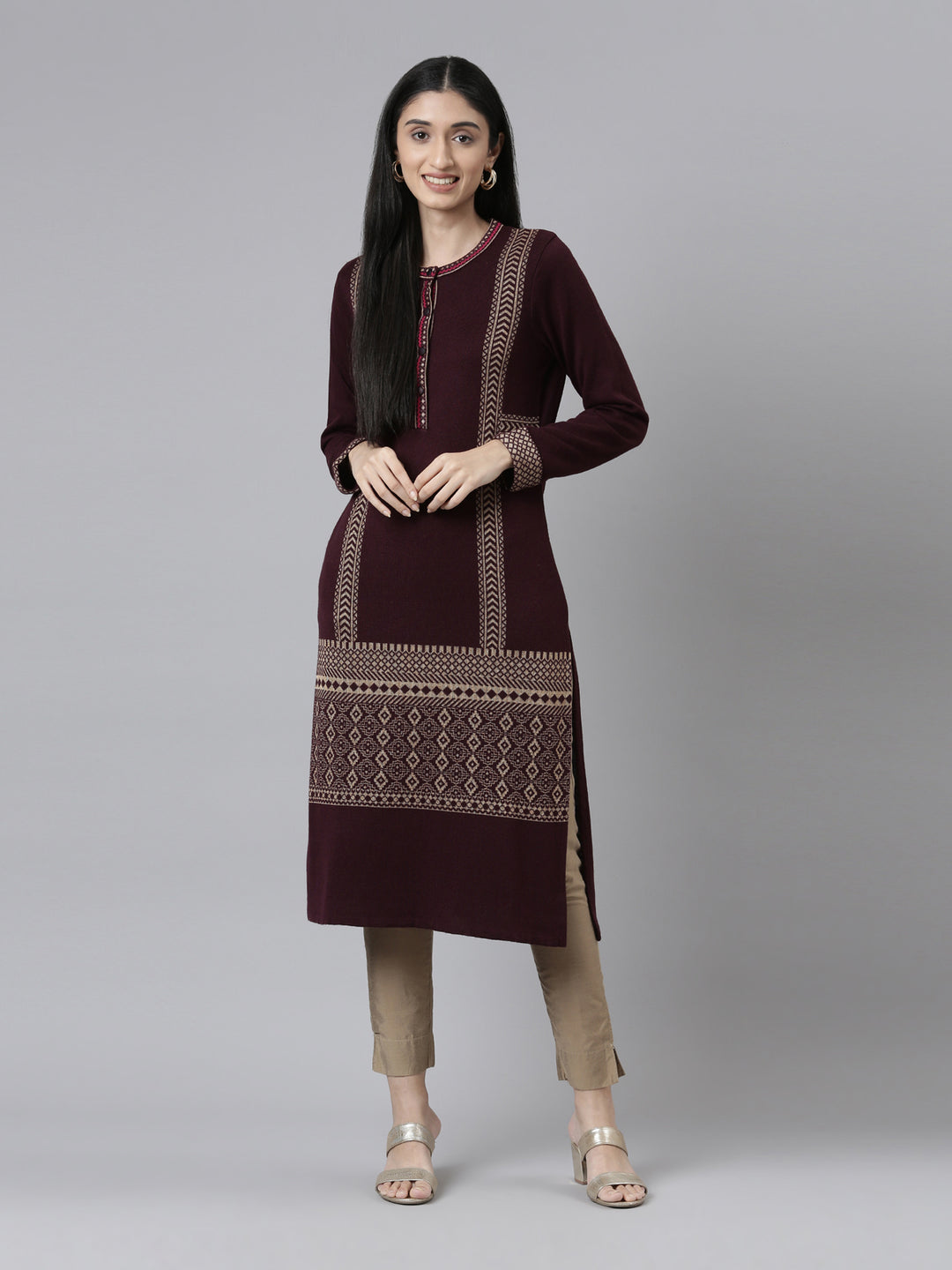 Neerus Women Woven Design Acrylic Kurta