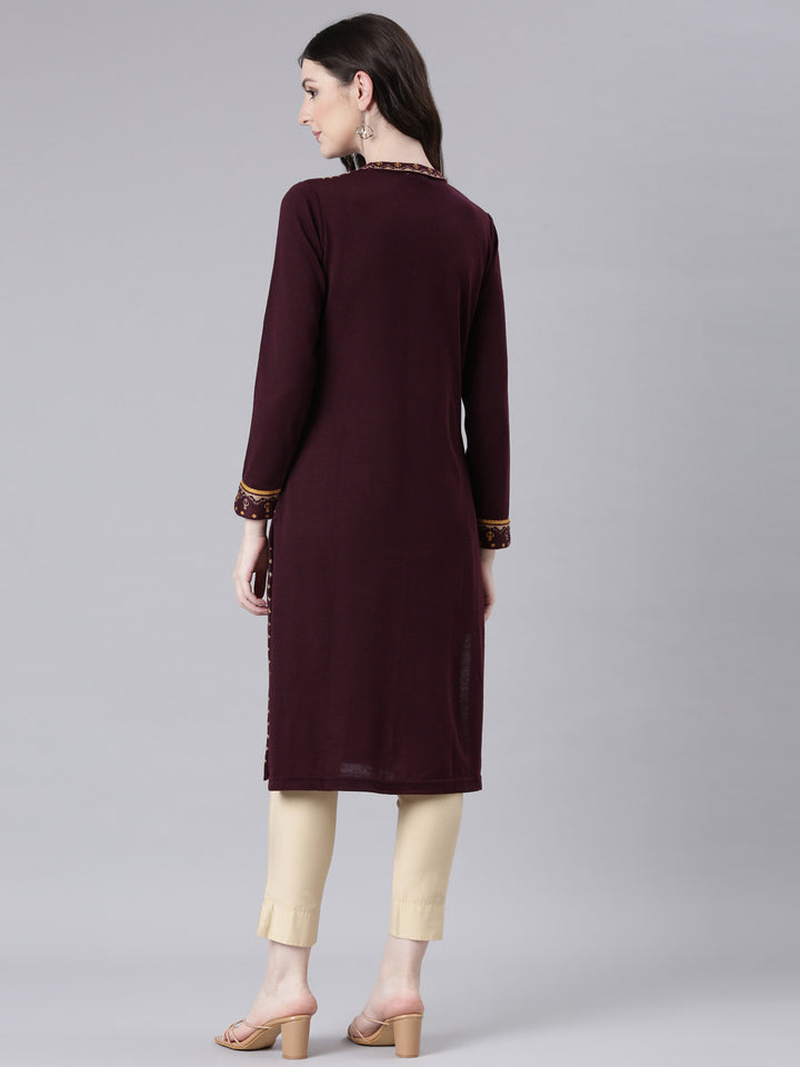 Neerus Maroon Casual Woven Design Straight Kurtas
