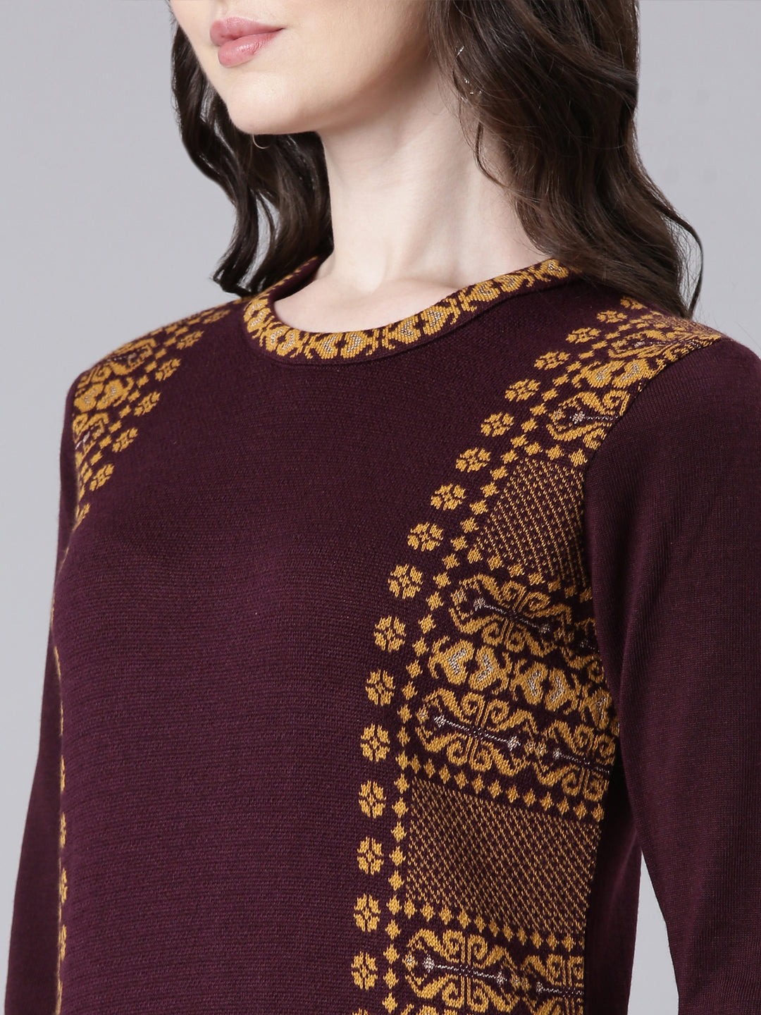 Neerus Maroon Casual Woven Design Straight Kurtas
