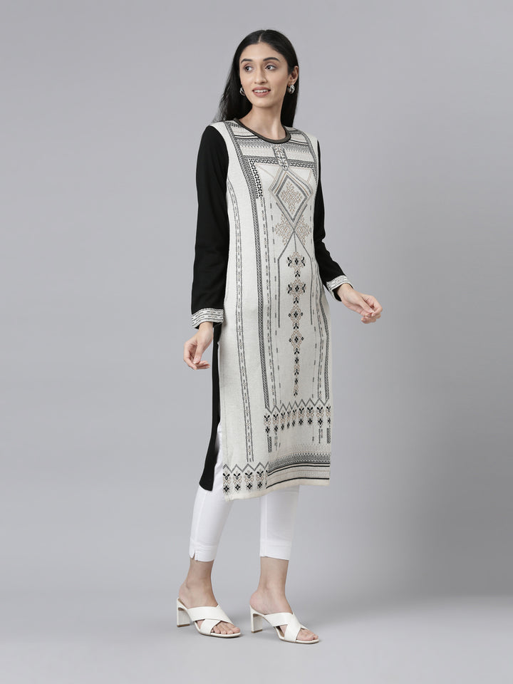 Neerus Winter Wear Woven Design Acrylic Kurta For Women