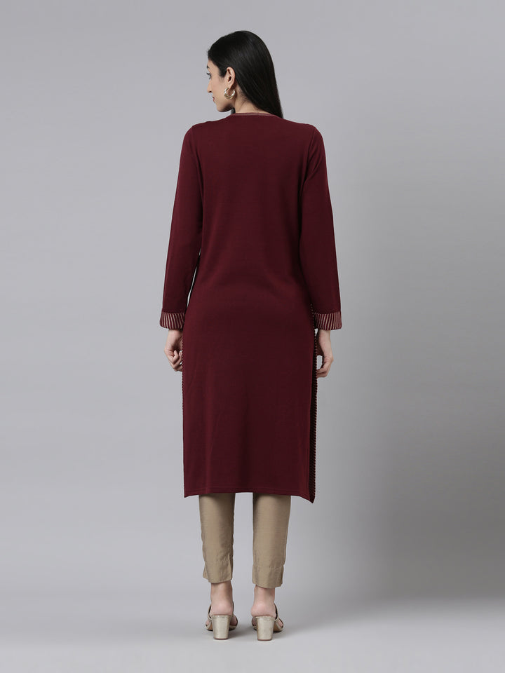 Neerus Winter Wear Striped Printed Acrylic Kurta For Women