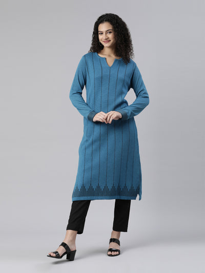 Neeru's Winter Wear Striped Printed Straight Fit Acrylic Kurta For Women