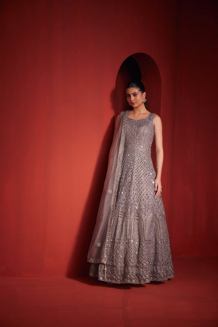 Neerus Lilac Color Nett Fabric Gown