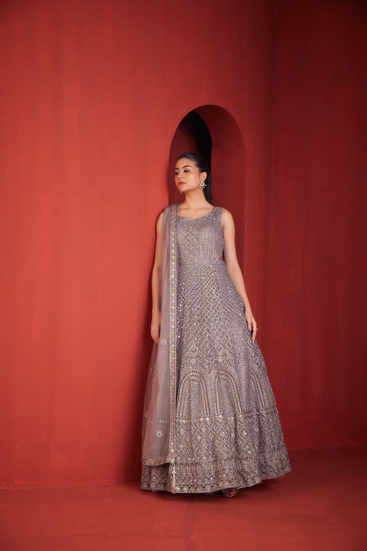 Neerus Lilac Color Nett Fabric Gown