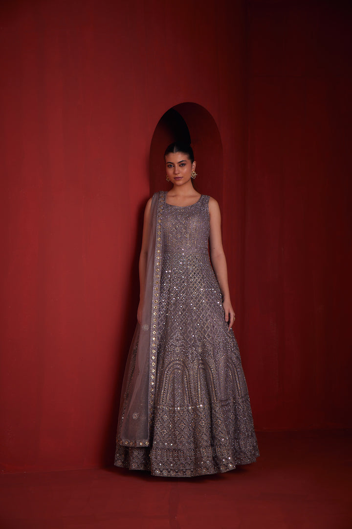 Neerus Lilac Color Nett Fabric Gown