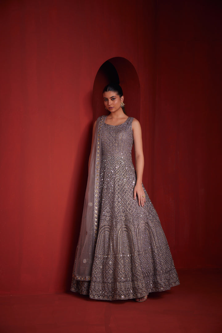 Neerus Lilac Color Nett Fabric Gown