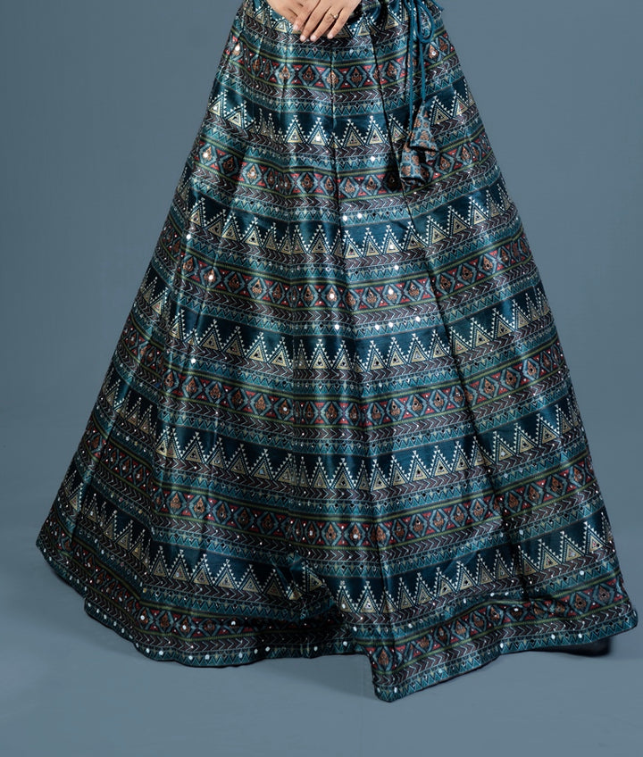 Neerus Bottle Green Color Printed Ghagra Set