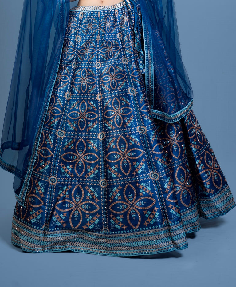 Neeru'S Royal Blue Printed Ghagra Set