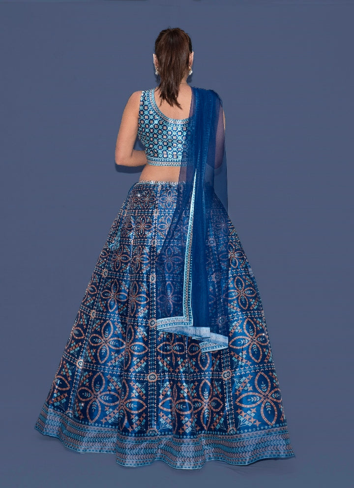 Neerus Blue net printed lehenga set - side view