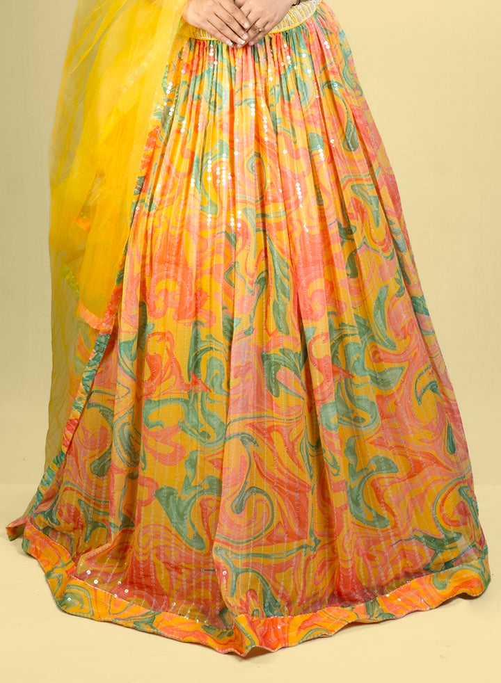 Neerus Yellow Georgette Embellished Lehenga Set - detail view 1