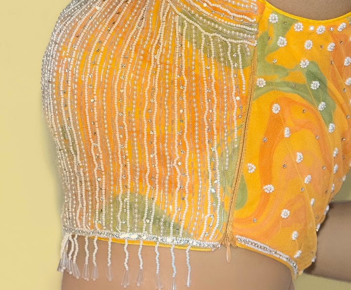 Neerus Yellow Georgette Embellished Lehenga Set - detail view 5